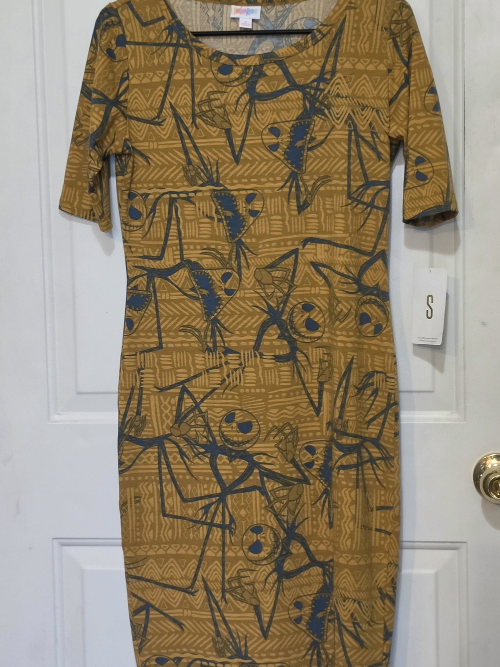 Small Women's Jack Skellington Mustard Yellow Dress - LuLaRoe